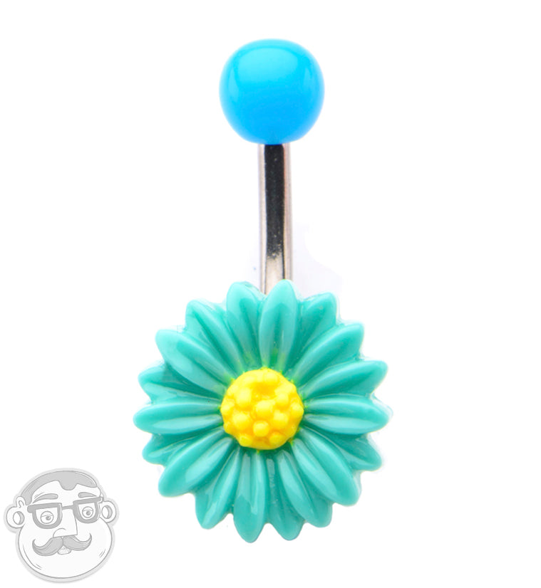 Blue Flower Belly Button Ring