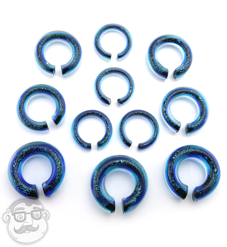 Blue Dichroic Glass Hoop Hangers