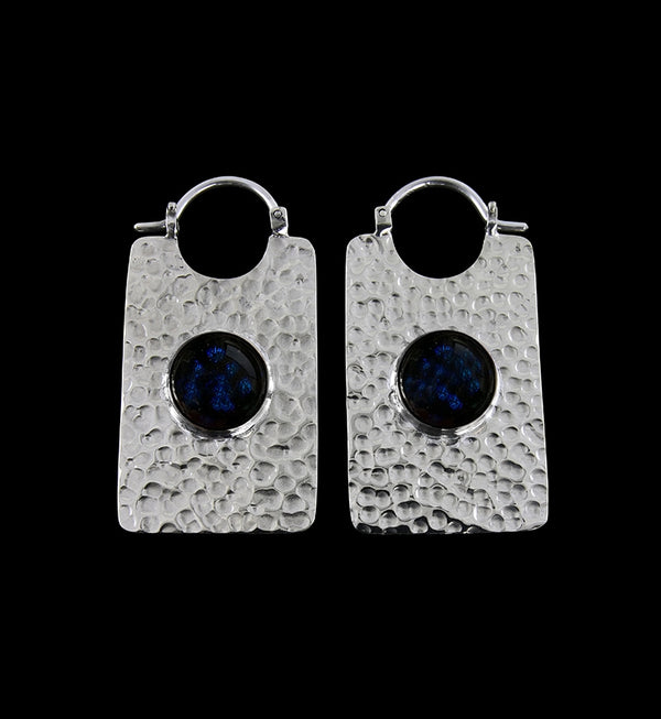 14G Lateral Blue Dichroic Glass White Brass Hangers / Earrings