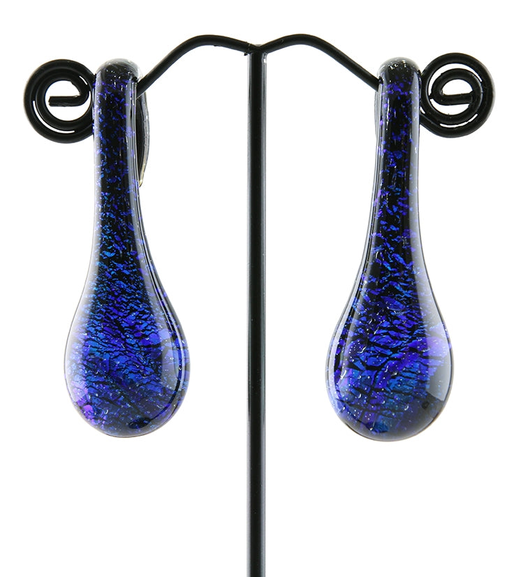 Blue Dichroic Drip Glass Ear Weights