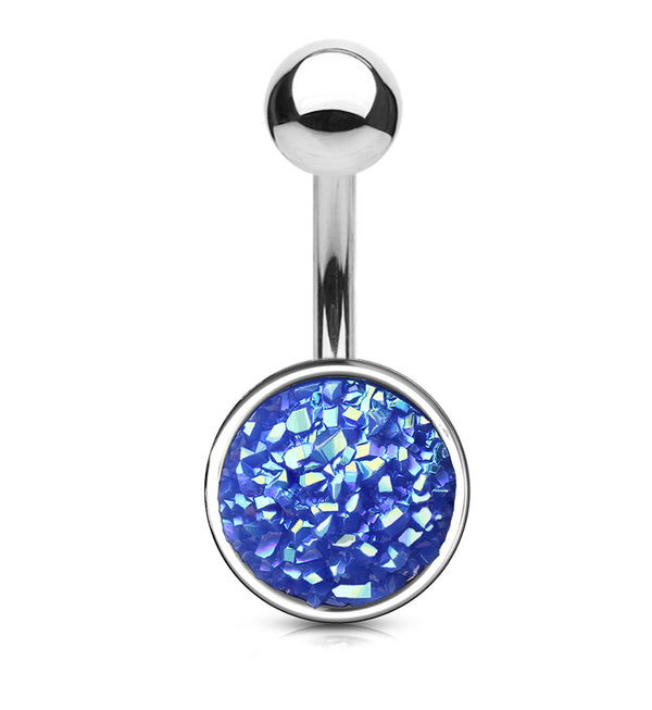 Blue Druzy Shield Belly Button Ring