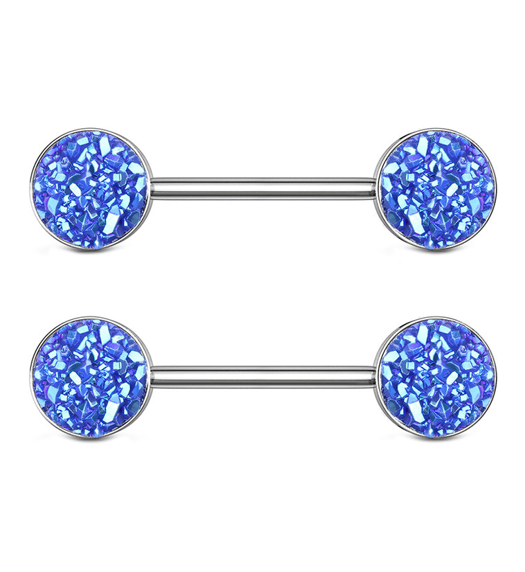 14G Blue Druzy Nipple Ring Barbell