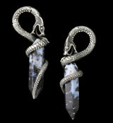 Blue Flame Petrified Palm Root Cobra White Brass Hinged Ear Weights