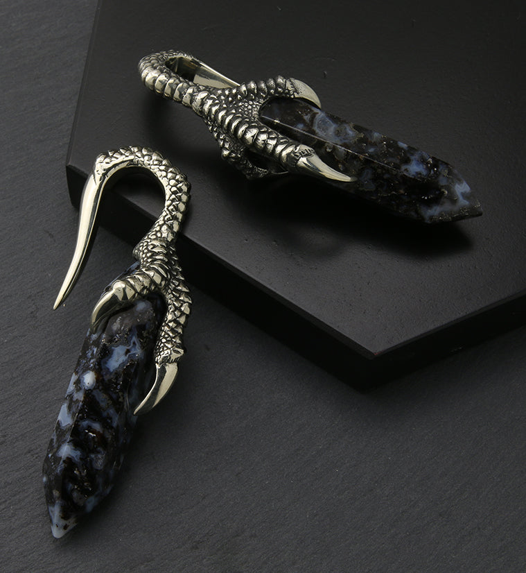 Blue Flame Petrified Palm Root Talon Claw White Brass Ear Weights