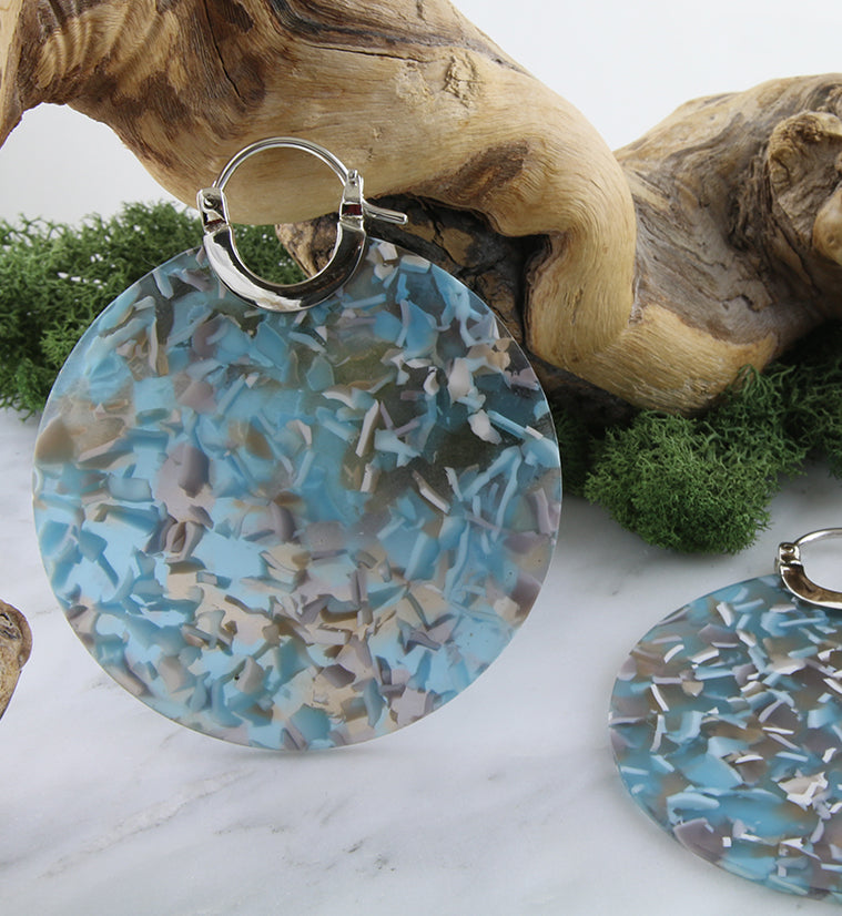 14G Blue Freckle Acetate Disk Earrings