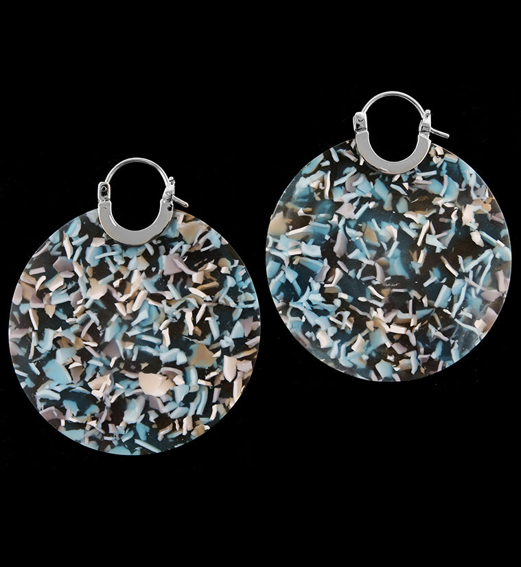 14G Blue Freckle Acetate Disk Earrings
