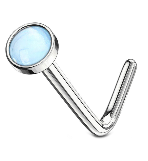 20G Blue Escent Stainless Steel L Bend Nose Ring
