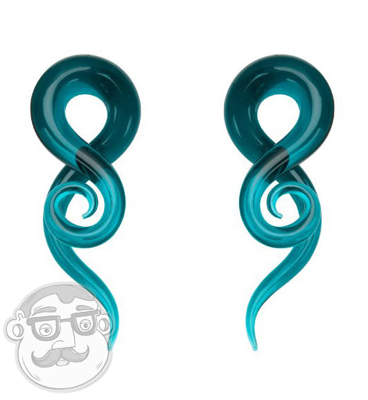 Aqua Blue Glass Squid Spiral Plugs