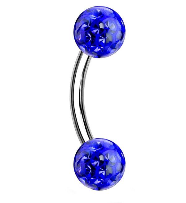 Blue Double Glitterball Stainless Steel Curved Barbell