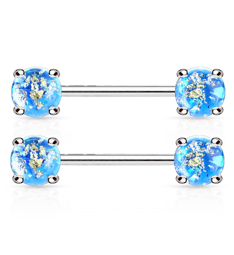 14G Blue Glitz Nipple Ring Barbell