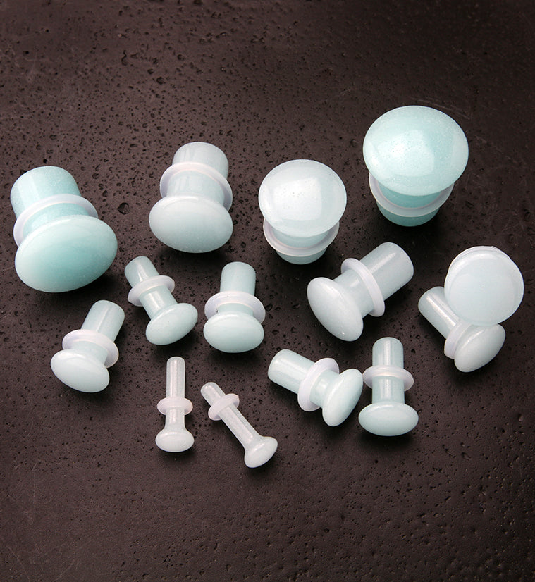 Blue Glow in the Dark Glass Plugs - Single Flare