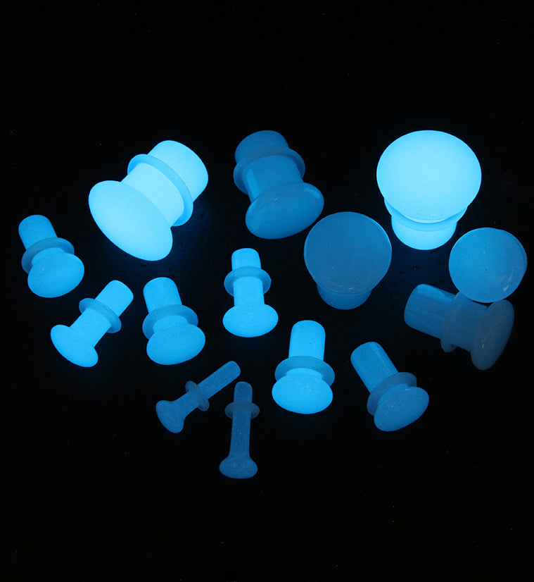 Blue Glow in the Dark Glass Plugs - Single Flare