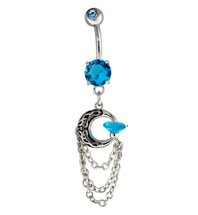 Blue Half Moon Dangle Chain Belly Button Ring