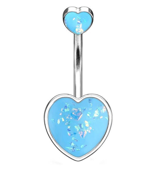 Blue Glitter Solid Heart Belly Rings