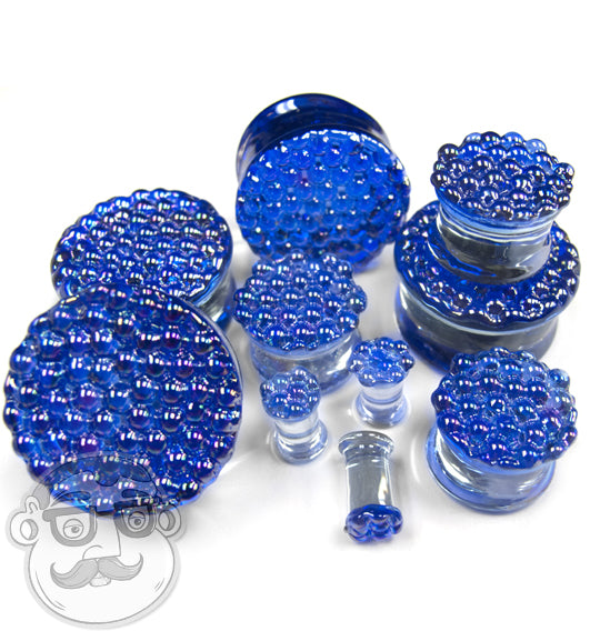 Blue Iridescent Glass Plugs