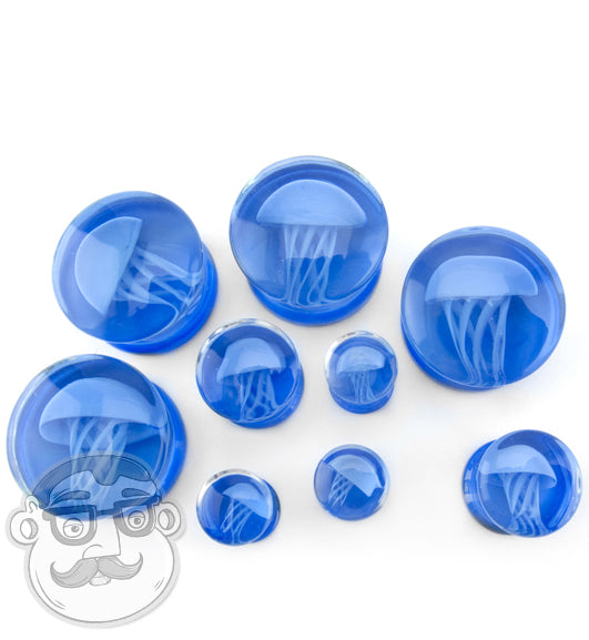 Blue Jellyfish Glass Plugs