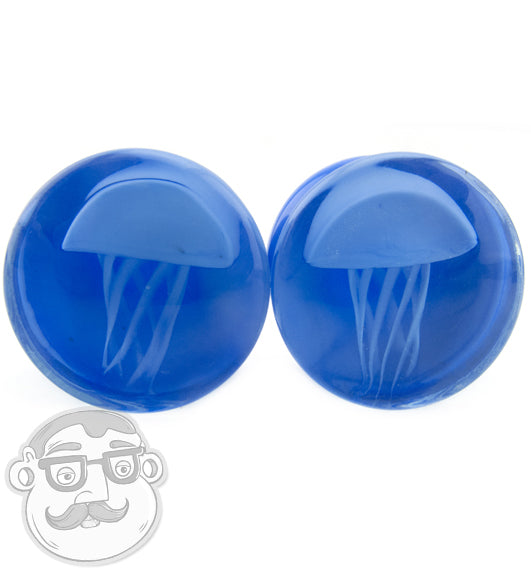 Blue Jellyfish Glass Plugs