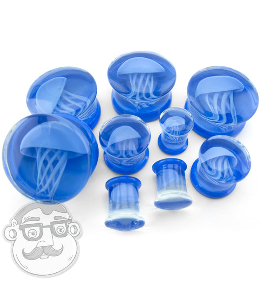 Blue Jellyfish Glass Plugs