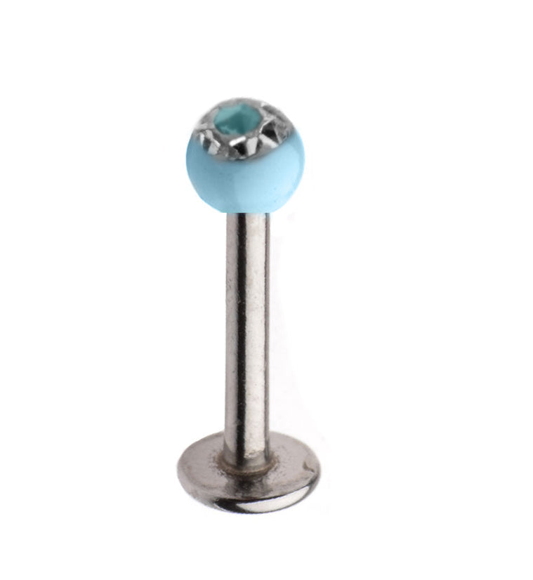 16G Stainless Steel Lip / Labret Stud with CZ Blue Ceramic Ball