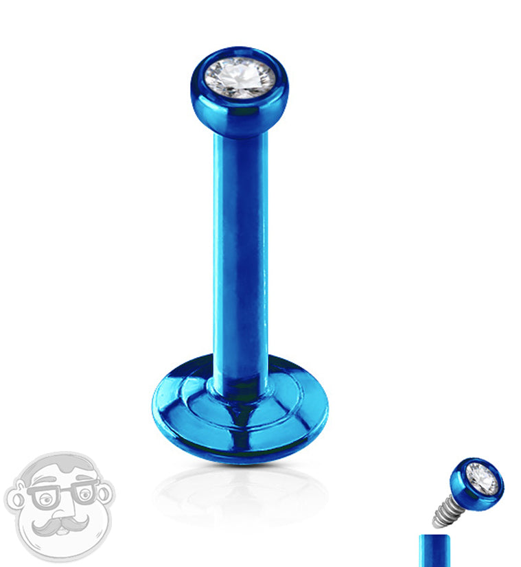 Blue PVD CZ Stainless Steel Internally Threaded Labret