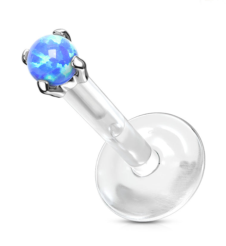 16G Blue Opalite Top 14kt White Gold Bioflex Labret Post
