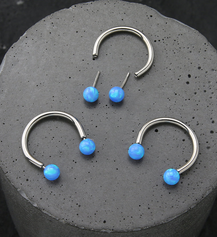 Blue Opalite Ball Threadless Titanium Circular Barbell
