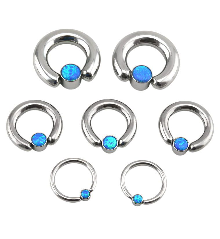 Blue Opalite Flat Disk Captive Ring