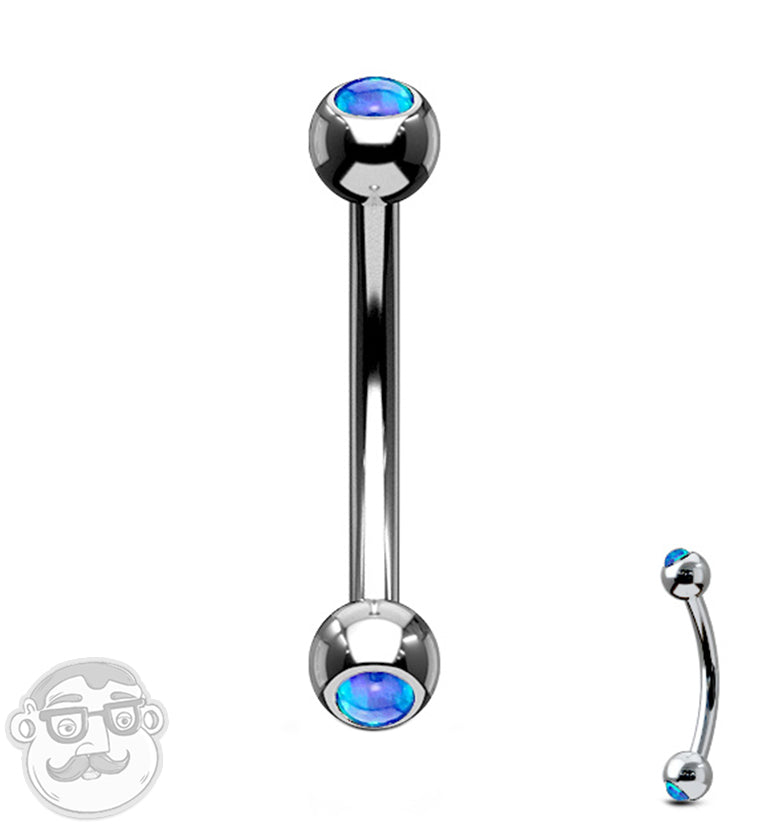 Blue Double Opal Stainless Steel Curved Barbell