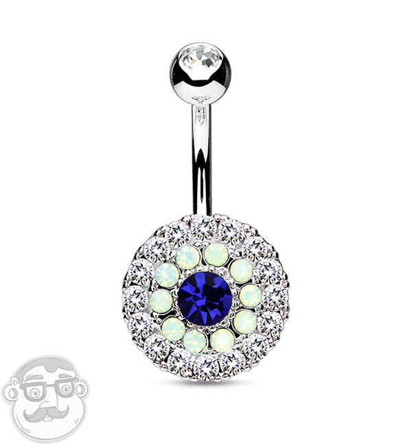 Blue CZ & Opal Disk Belly Button Ring