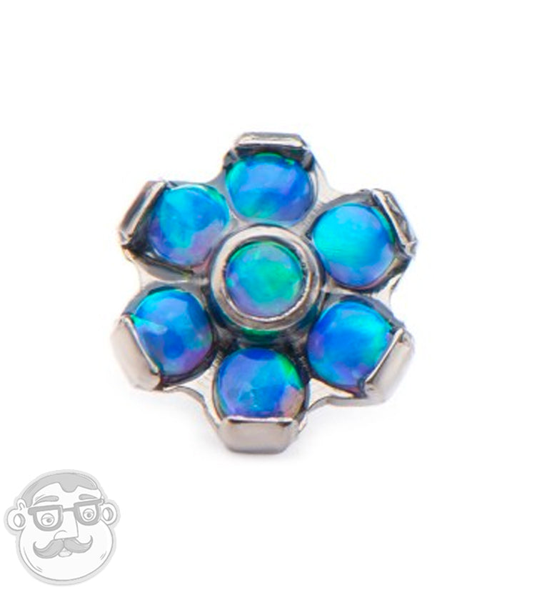 14G Blue Opal Flower Titanium Bezel End