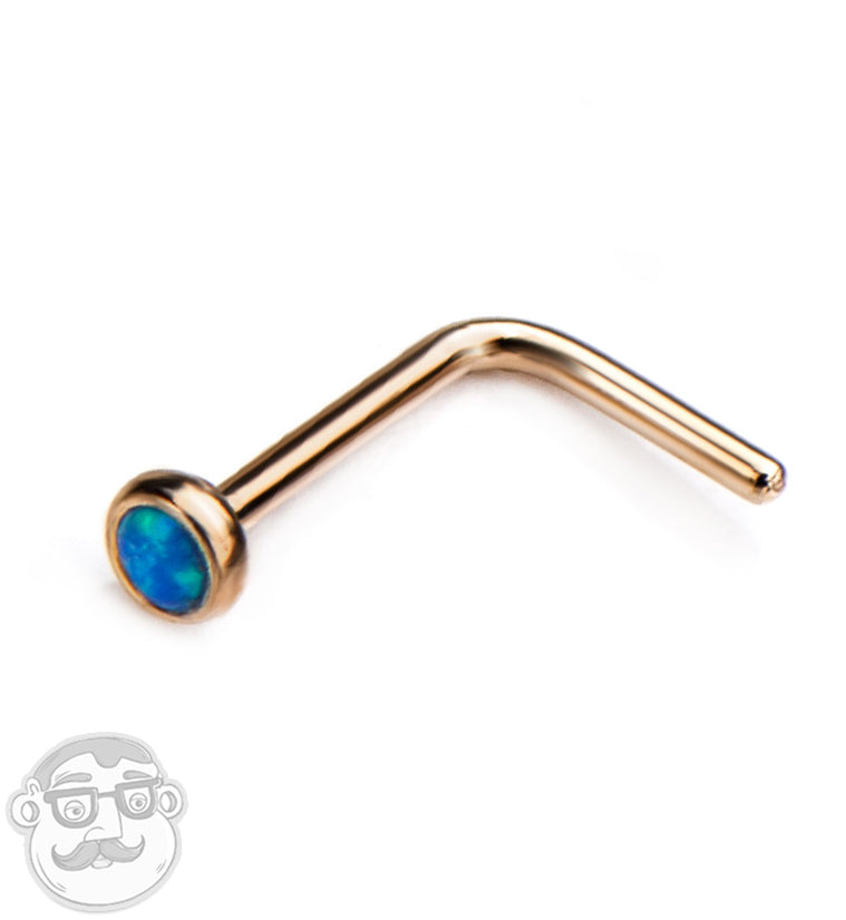 20G Blue Opalite Gold PVD Nose Ring L Bend
