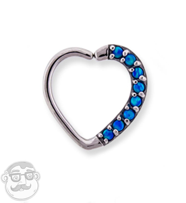 16G Blue Opal Annealed Heart Daith / Cartilage Ring