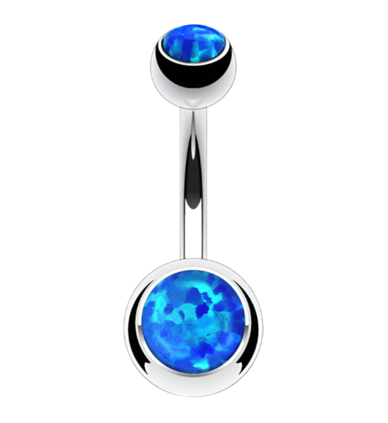 Blue Opal Stainless Steel Belly Button Ring