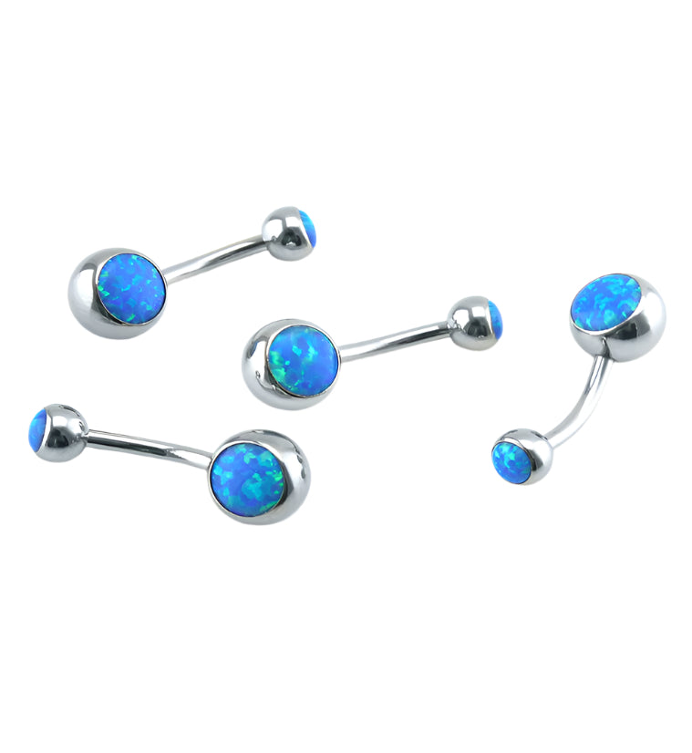 Blue Opal Stainless Steel Belly Button Ring