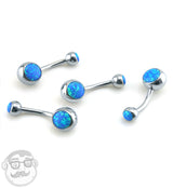 Blue Opal Stainless Steel Belly Button Ring