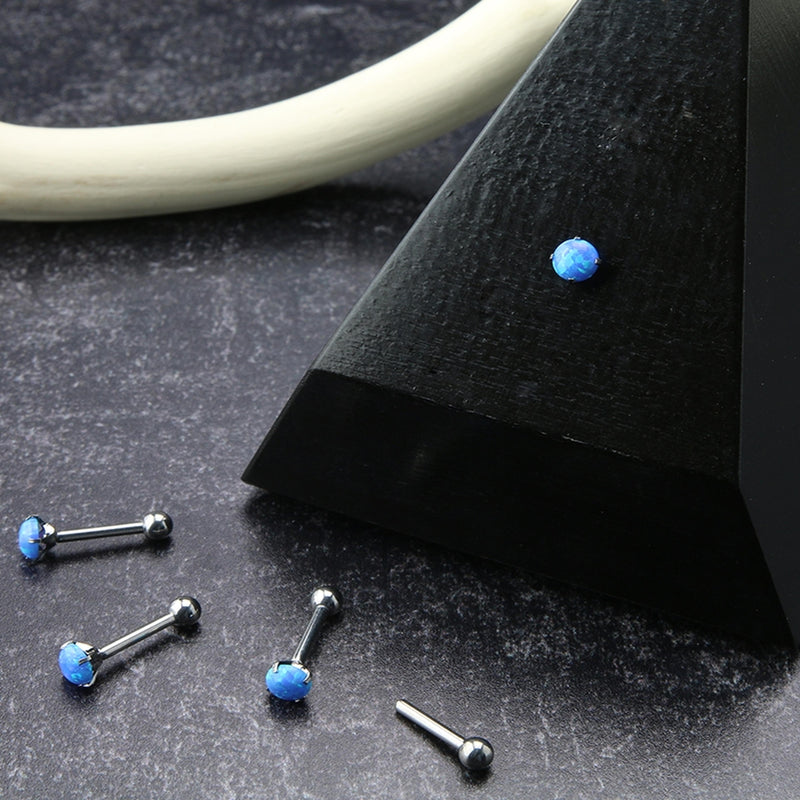 Blue Opalite Prong Set Titanium Threadless Barbell