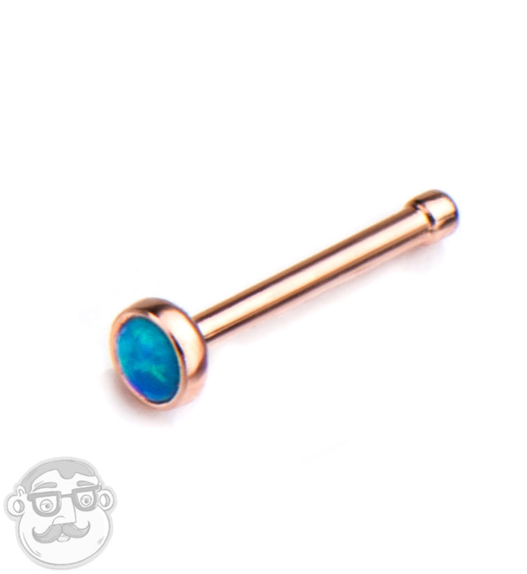 20G Blue Opalite Rose Gold PVD Nosebone