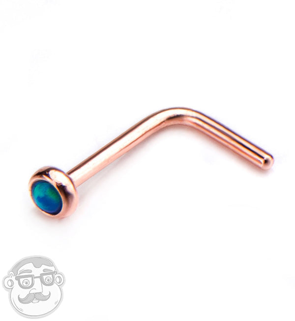 20G Blue Opalite Rose Gold PVD Nose Ring L Bend