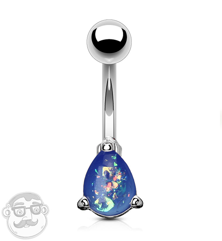 Blue Opal Teardrop Belly Button Ring