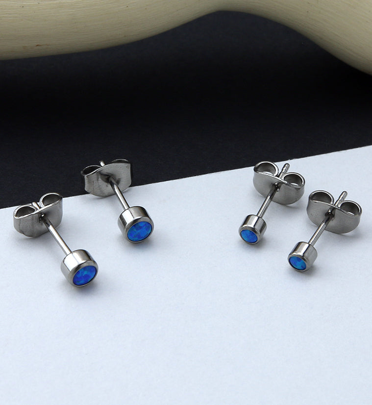 Blue Opal Titanium Bezel Earrings