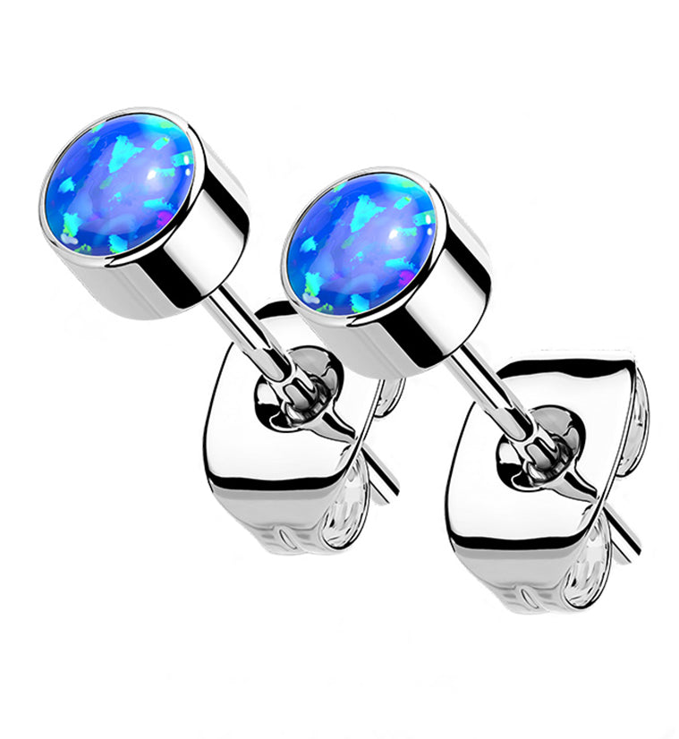Blue Opal Titanium Bezel Earrings