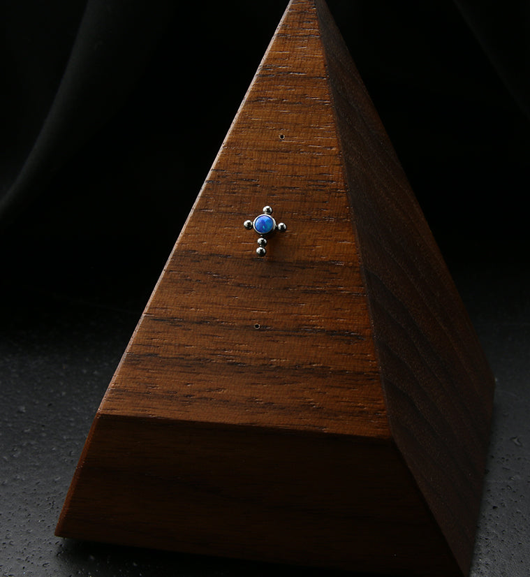 Blue Opalite Beaded Cross Titanium Threadless Top