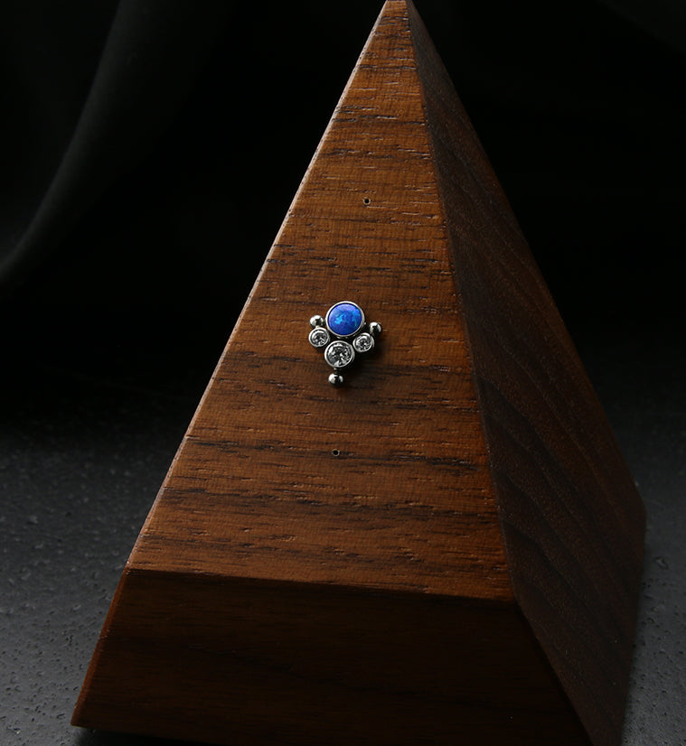 Blue Opalite Clear CZ Bundle Titanium Threadless Top