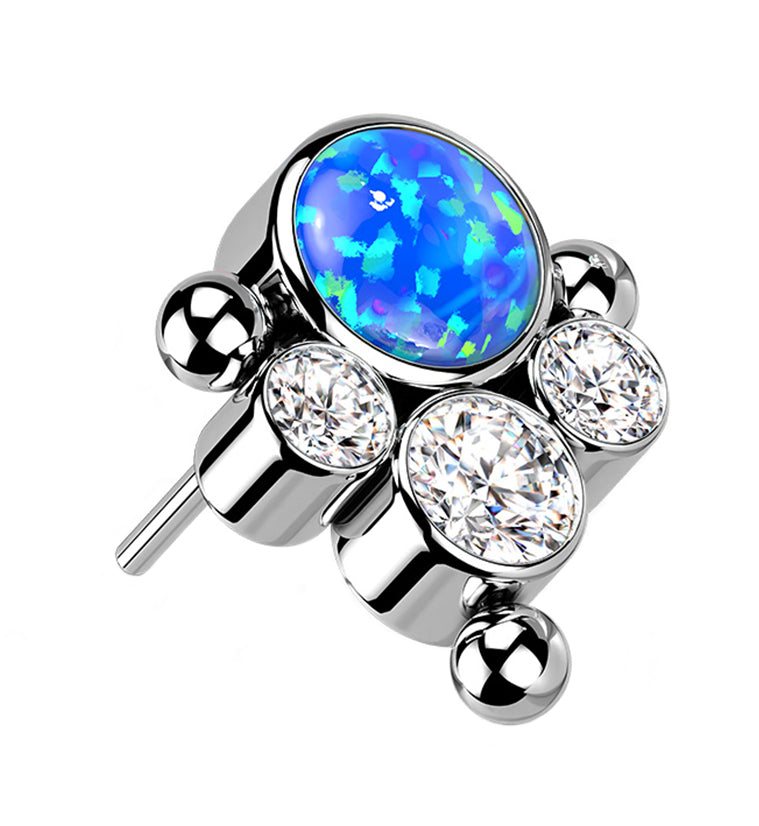 Blue Opalite Clear CZ Bundle Titanium Threadless Top