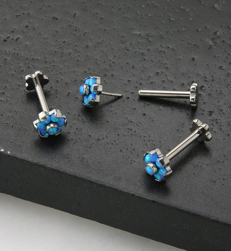 Blue Opalite Flower Titanium Threadless Labret