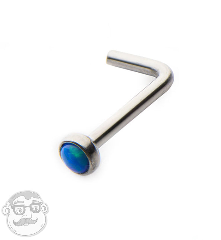 20G Blue Synthetic Opalite Stainless Steel Nose Screw