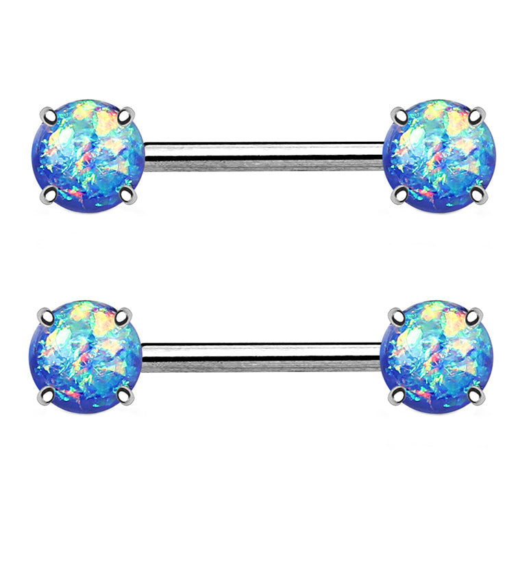 14G Double Blue Opalite NIpple Ring Barbell