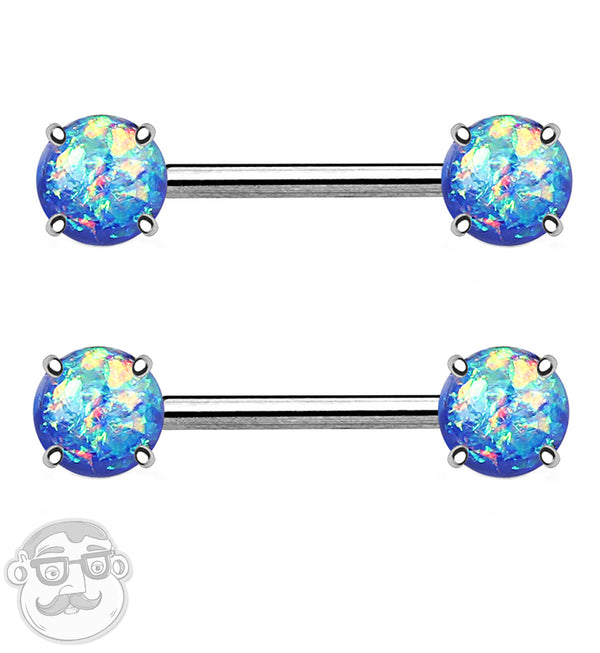 14G Double Blue Opalite NIpple Ring Barbell