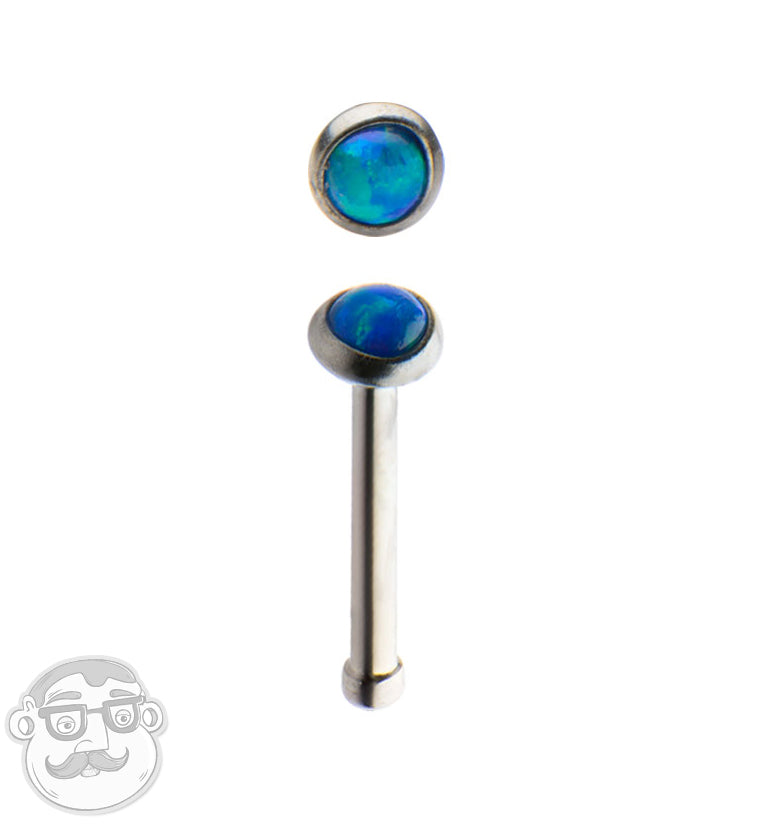 20G Blue Synthetic Opalite Stainless Steel Nose Bone