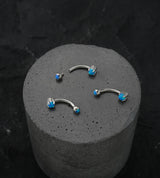 Blue Opalite Prong Set Stainless Steel Curved Barbell